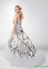 New Style Strapless Camo Wedding Dresses with Brush Train