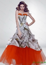 New Style A Line Strapless Camo Wedding Dresses with Brush Train