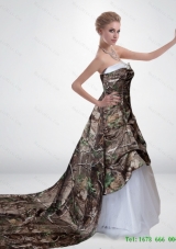 New Style A Line Strapless Camo Wedding Dresses with Court Train