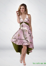 2015 New Multi Color High Low Camo Prom Dresses with Sashes