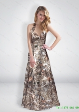 New A Line Halter Top Multi Color Camo Prom Dresses with Brush Train