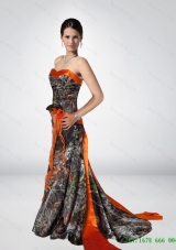 Sexy Column Strapless Camo Prom Dresses with Hand Made Flower