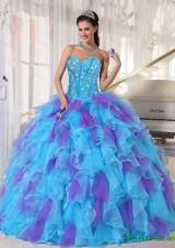 2015 Summer Sweetheart Quinceanera Dresses with Beading and Ruffles