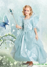 Pretty A Line Ankle Length Blue 2015 Summer Cinderella Flower Girl Dress with Embroidery