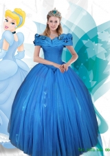 New Style 2015 Summer Ball Gown Off the Shoulder Lace Up Cinderella Quinceanera Dress