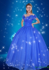 Pretty 2015 Hand Made Flowers Cinderella Quinceanera Dress in Blue