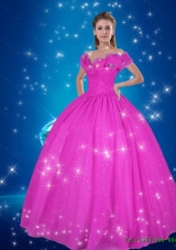 Top Seller 2015 Summer Off the Shoulder Hot Pink Cinderella Quinceanera Dresses