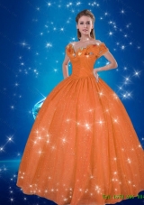 New Style Orange Hand Made Flowers 2015 Cinderella Quinceanera Dresses