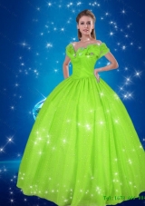 Spring Green 2015 Summer Beautiful Cinderella Quinceanera Dresses with Hand Made Flowers