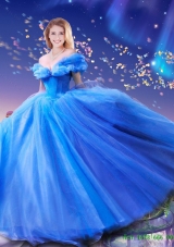 2015 Summer Elegant Hand Made Flowers Cinderella Quinceanera Dresses in Blue