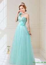2015 Empire Lace Up Hand Made Flowers Bridesmaid Dresses in Mint