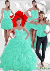 2015 Summer Pretty Ruffles and Beaded Quinceanera Dresses in Apple Green