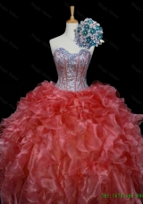 New Style Ball Gown 2015 Quinceanera Dresses with Sequins and Ruffles in Rust Red
