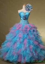 Multi Color Hand Made Flowers and Beaded Custom Make Quinceanera Dresses for 2015 Summer