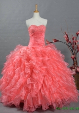 Custom Make Sweetheart Beading Watermelon Quinceanera Dresses for 2015