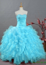 2015 Custom Make Beading Aqua Blue Quinceanera Dresses in Organza