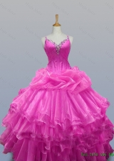 Custom Make Straps Quinceanera Dresses with Beading and Ruffled Layers for 2015