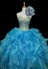 Custom Make Sweetheart Sequins and Ruffles Quinceanera Dresses in Blue for Fall