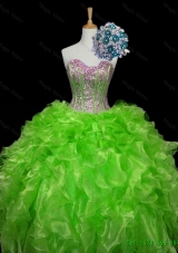 Custom Make Ball Gown Apple Green Quinceanera Dresses with Sequins and Ruffles for Fall