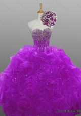 2015 Custom Make Quinceanera Dresses with Beading and Rolling Flowers for Winter
