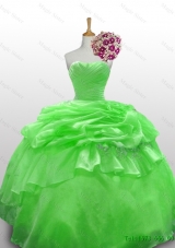 Custom Make Strapless Beading Quinceanera Dresses in Spring Green for Fall