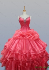 n Stock Beading and Ruffled Layers Straps Quinceanera Dresses for 2015