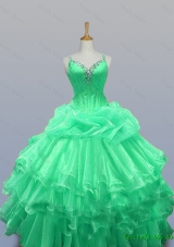 2015 In Stock Straps Quinceanera Dresses with Beading and Ruffled Layers for Winter
