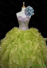 In Stock Ball Gown Quinceanera Dresses with Sequins and Ruffles in Yellow Green