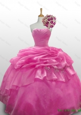 2015 In Stock Sweetheart Rose Pink Quinceanera Dresses with Paillette