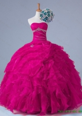 2015 In Stock Strapless Beaded Quinceanera Dresses in Fuchsia for Winter
