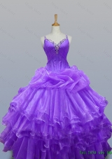 Real Sample Straps Quinceanera Dresses with Beading and Ruffled Layers