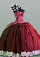 Real Sample Sweetheart Lace Quinceanera Gowns in Taffeta for 2015 for Fall