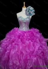 2015 Real Sample Ball Gown Fuchsia Quinceanera Dresses with Sequins and Ruffles
