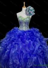 Real Sample Sweetheart Blue Quinceanera Dresses with Sequins and Ruffles for 2015