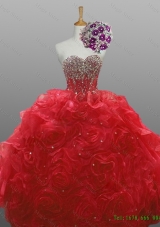 2015 Real Sample Sweetheart Quinceanera Dresses with Beading and Rolling Flowers