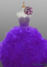 2015 Real Sample Beaded Quinceanera Dresses with Rolling Flowers