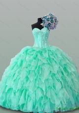 2015 Real Sample Sweetheart Quinceanera Dresses with Beading and Ruffles