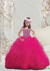 2016 Lovely Spaghetti Hot Pink Mini Quinceanera Dresses with Beading and Ruffles