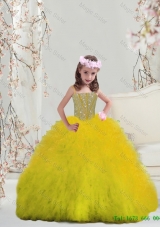 2016 Suitable Spring Yellow Spaghetti Mini Quinceanera Dresses with Beading and Ruffles