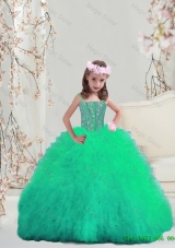 2016 Sweet Spaghetti Apple Green Mini Quinceanera Dresses with Beading and Ruffles