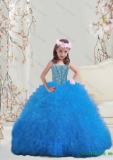 2016 Perfect Spring Spaghetti Teal Mini Quinceanera Dresses with Beading and Ruffles