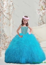 2016 Perfect Summer Beaded and Ruffles Spaghetti Mini Quinceanera Dresses in Turquoise