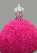 Puffy Sweetheart Hot Pink Custom Make Quinceanera Dresses with Beading and Ruffles