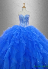 2016 New arrival Discount Beaded and Ruffles 2016 Sweet 16 Gowns in Blue