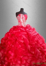2016  New arrival  Fashionable Red Quinceanera Dresses with Beading and Ruffles