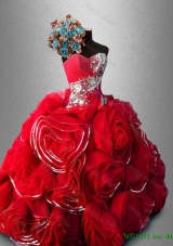 Cheap Rolling Flowers and Beaded Sweet 16 Gowns in Red