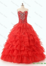 2016 Popular Pretty Beaded and Ruffled Layers Quinceanera Dresses in Red