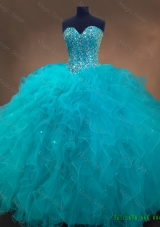 2016 Elegant Pretty Beaded and Ruffles Quinceanera Gowns in Aqua Blue