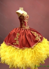 2016 New arrival Beautiful Wine Red and Yellow Sweet 16 Dresses with Appliques and Ruffles