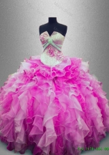 Discount Strapless Beaded Multi Color Sweet 16 Gowns with Ruffles